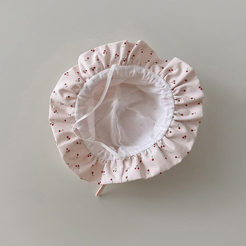 Милая шапка-рыбак с принтом вишни для малышей, мягкая хлопковая детская шляпа-ведро на шнурке для девочек, милая детская шапочка-ведро от солнца