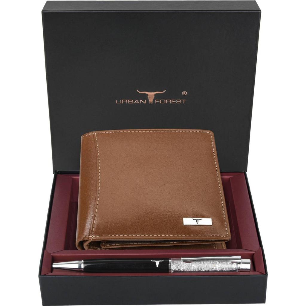 Мужской повседневный кошелек из натуральной кожи с RFID-меткой (6 слотов для карт) и ручка