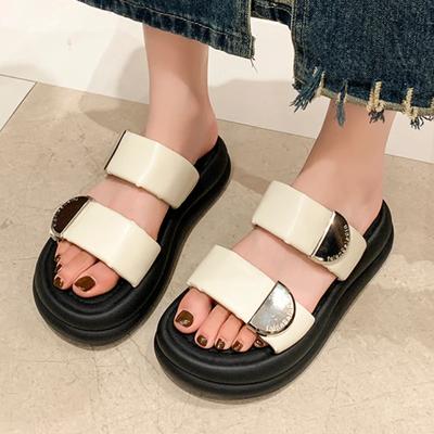 Распродажа модной женской обуви 2024 года, высококачественные женские тапочки с открытым носком, летние повседневные тапочки с металлическим украшением на твердой платформе Zapatos