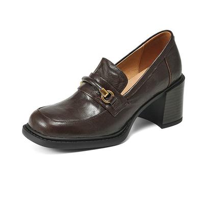 Туфли из овчины с квадратным носком и толстым каблуком, осенне-летние, женские, с металлическим украшением, британские школьные туфли