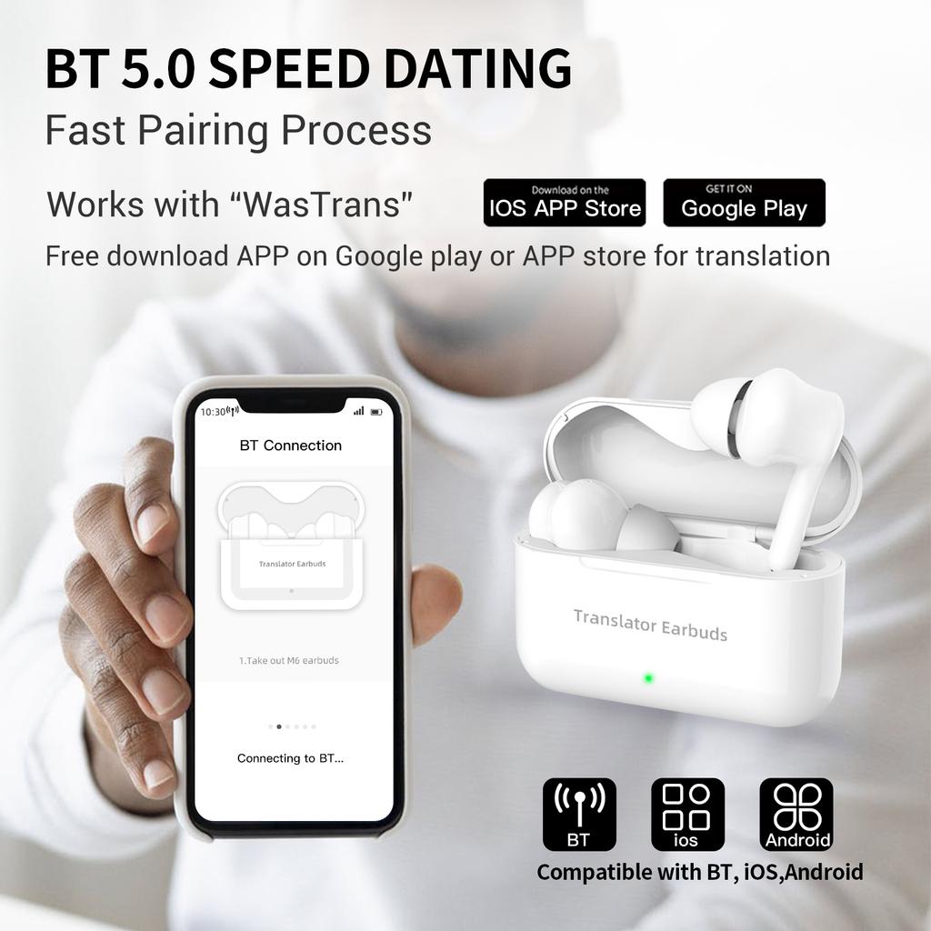Беспроводные наушники-вкладыши BT, наушники-переводчики, наушники-вкладыши с микрофонами, чехол для зарядки, поддержка режима реального времени
