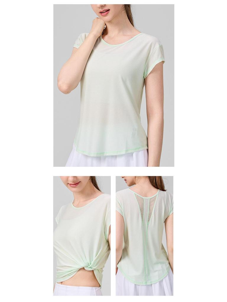 Женская быстросохнущая утягивающая футболка для йоги: Свободная фитнес-накидка с короткими рукавами