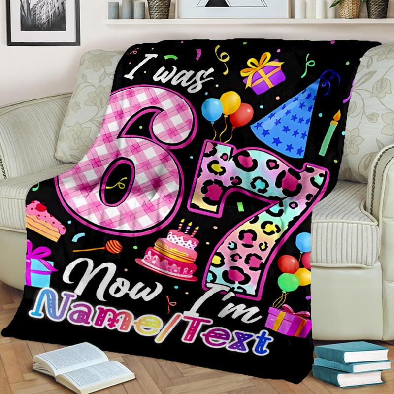 1PC Custom Name Happy 67th Birthday! flannel blanket versatile,all-season throw suitable for the living room,bedroom,camping,travel,and gift