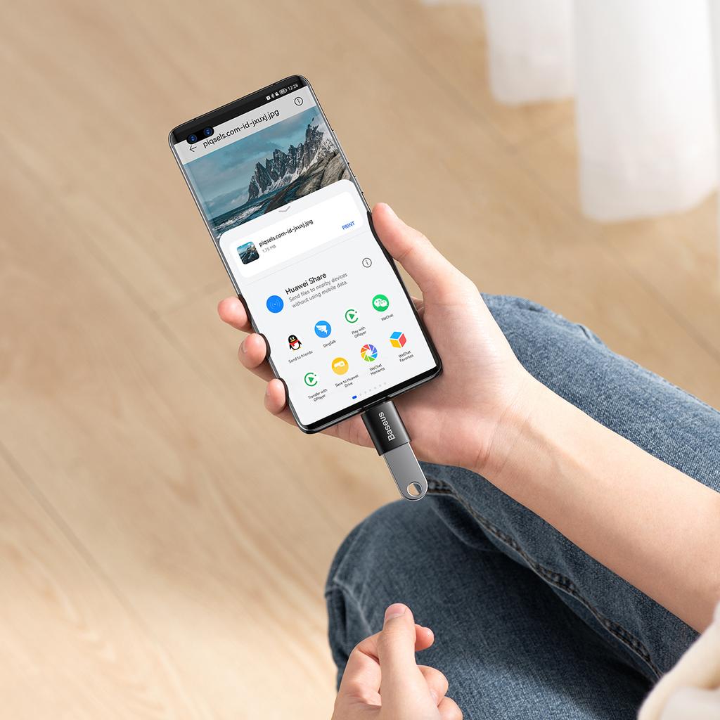 Адаптер Baseus Premium USB-C — USB-A — быстрая передача данных 10 Гбит/с — элегантная черная отделка