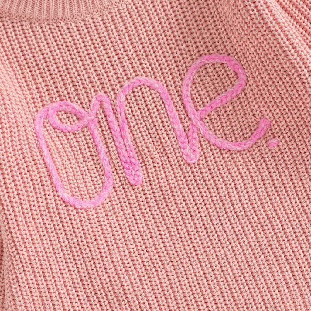 Вязаный комбинезон на день рождения для девочек с длинными рукавами и круглым вырезом, вышитыми буквами, комбинезон