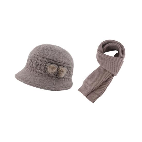 2Pcs/Set Women Hat Scarf Set Solid Color Flower Decor Elastic Knitting Basin Hat Warm Long Scarf Set Cold Weather Accessories