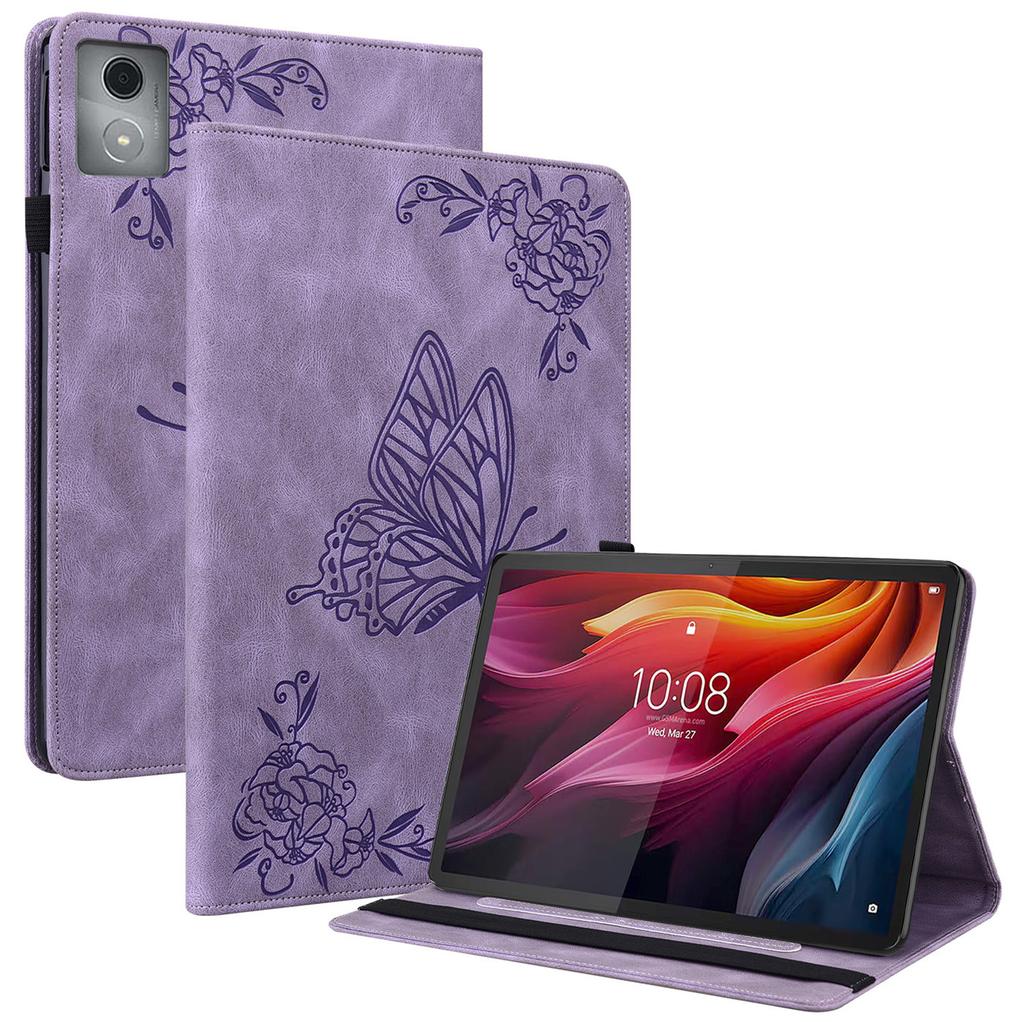 Чехол-книжка для Lenovo Tab K11 Plus, с тиснением «Цветок и бабочка», из ПУ-кожи, с отделениями для карт