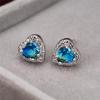 Cute Female Blue Purple Heart Stone Stud Earrings Vintage Fashion Rainbow Zircon Color Wedding Jewelry For Women