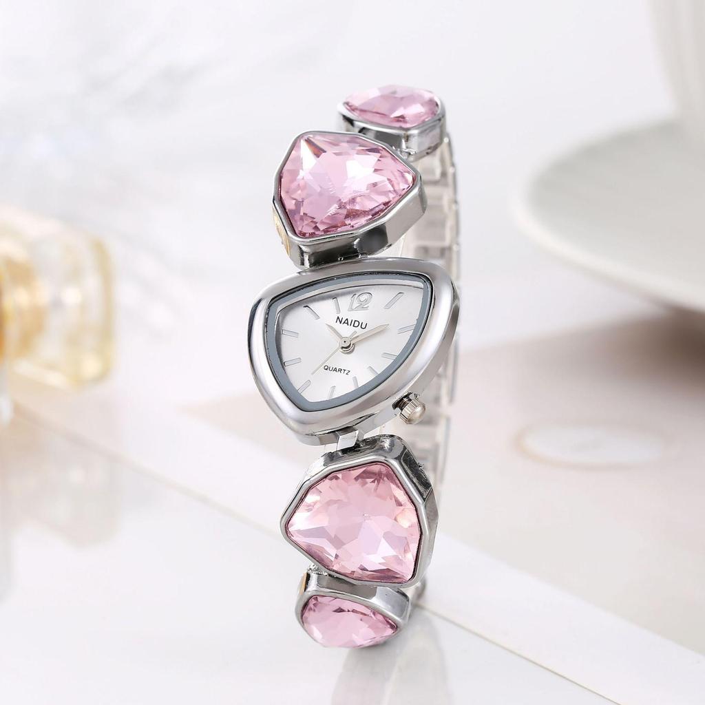 Irregular Shape Casual Easiest for Match Vintage Quartz Watch for Daily Wear Women's Gemstone Crystal Bracelet Watch