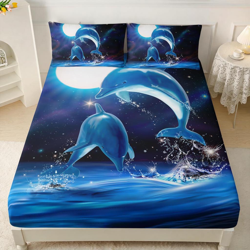 Marine Life Pattern Sheet Three-Piece Digital Printed Sheet Bedding Set Adult Children