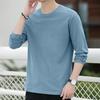 Men Tops Round Neck Long Sleeve Autumn Tops Solid Color Thin Bottom Tops Regular Style Casual Pullover Tops