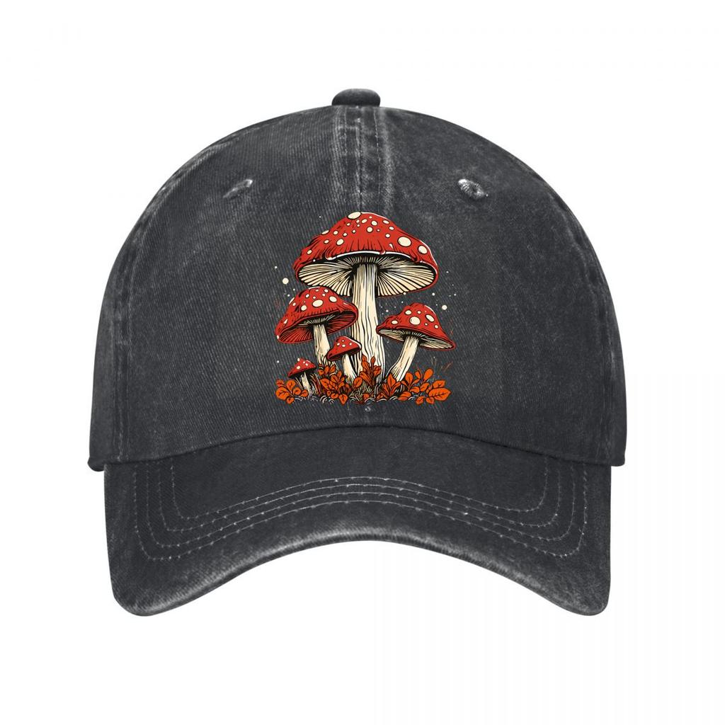 Vintage Red Spotted Mushroom Wall Art Washed Baseball Cap Outdoor For Womens Unisex FeUnisex