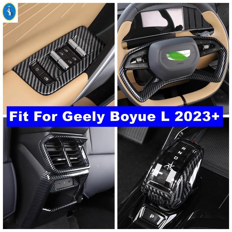 Для Geely Boyue L 2024 ABS Углеродное волокно Рулевое колесо / Стеклоподъемники / Рамка рычага переключения передач Декоративные накладки Аксессуары