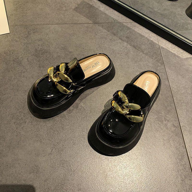 Женские мюли тапочки с круглым носком шлепанцы на платформе туфли для женщин жемчужно-черные шлепанцы H сандалии по акции сандалии высокого качества