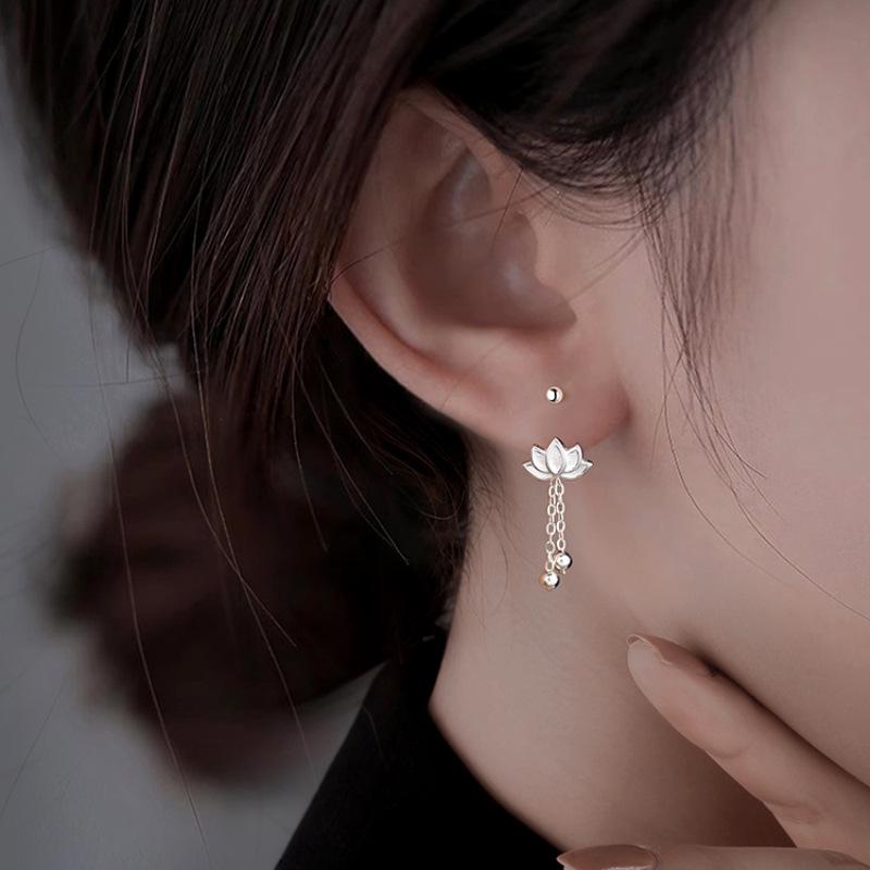 Серьги-пусеты «Лотос»: Женский роскошный дизайн с кисточками, Высокая мода, Новые украшения в китайском стиле.