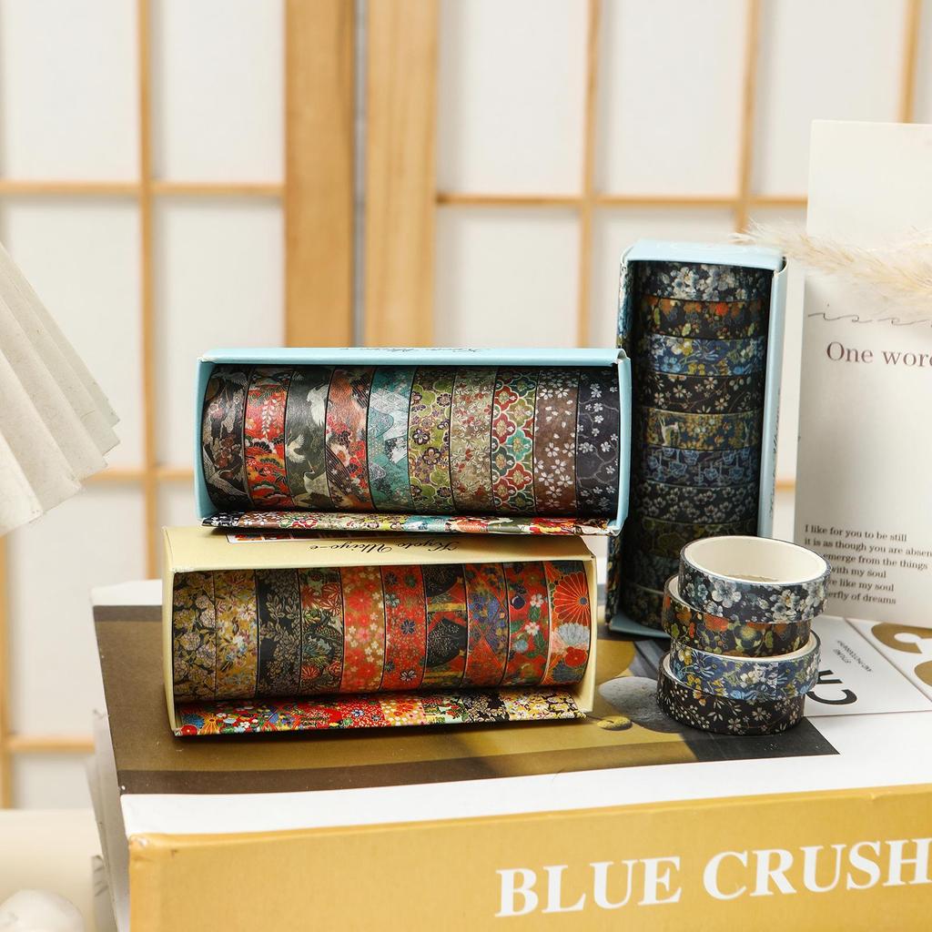 10 Rolls Kyoto Ukiyo-e Washi Tape Set Japanese Traditional Art Retro Wave Floral Pattern Masking Tape for Diary Album
