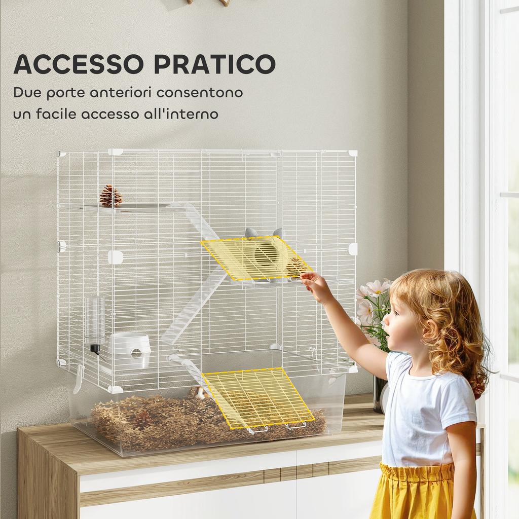 Multi-Level Rodent Cage with Accessories Included, Made of Steel, PET and PS, 73x47x80 cm, White