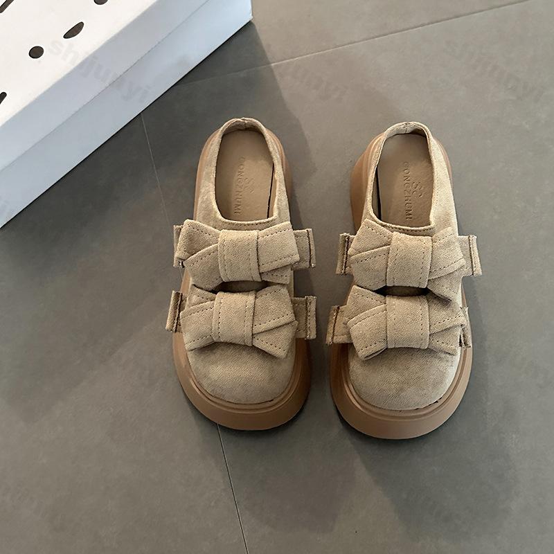 Модные Элегантные Тапочки-половинки с Дизайном Бантика, Повседневные, на Толстой Подошве, для Женщин, Новинка Осени 2025, Универсальные, Удобные, Модные, Однотонные, на Массивной Платформе