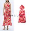 Summer New Arrival Women's Clothing French Vacation Style Open Back Hanging Collar Cut Out Print Dress 87092531