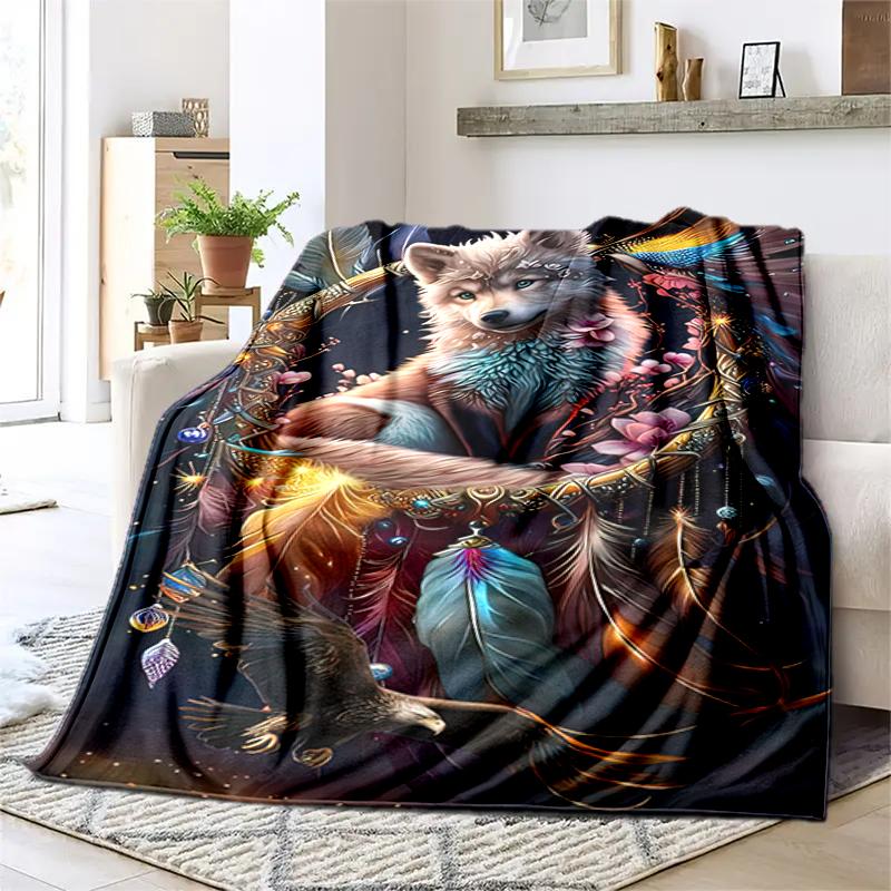 1PC Wolf Elements printed blanket, all season lightweight home office outdoor nap multifunctional blanket A7