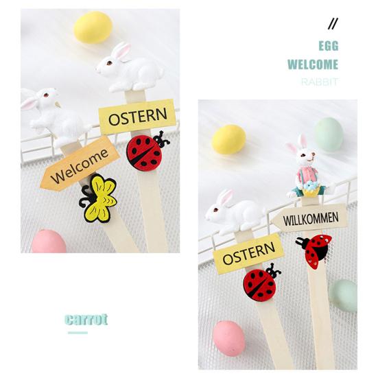 Пасхальные колышки для растений Деревянный знак «Добро пожаловать» на крыльцо с божьей коровкой и полимерным кроликом для декора помещений, улицы, двора, газона, дорожки, террасы, цветочных горшков