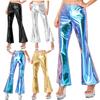 Womens Shiny Metallic Disco Pants Bell Bottom Flared Trousers Cosplay Dancing Party Stage Performance Costume