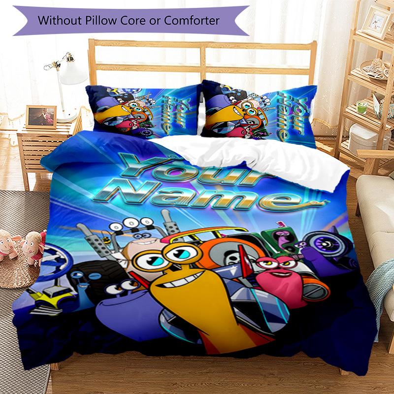 3pcs TURBO Cover Set - Personalized Name, HD Printed Bedding with 1 Cover and 2 Pillowcases - Perfect for Home Decor, Easy Care