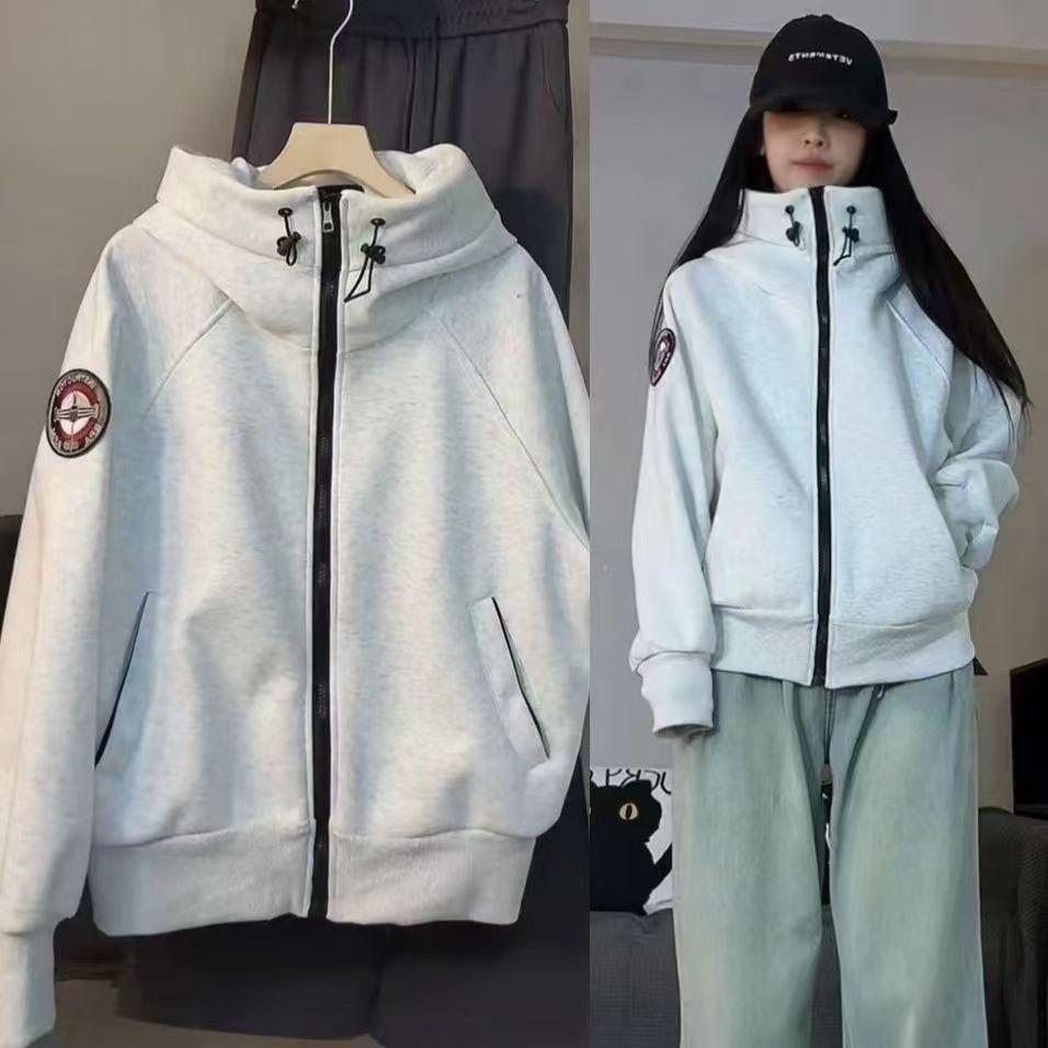 Американский Ретро Черный Кардиган с Капюшоном