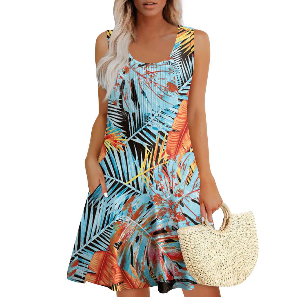 Womens Summer Dresses Loose  Sleeveless Sundresses Dress With Pockets