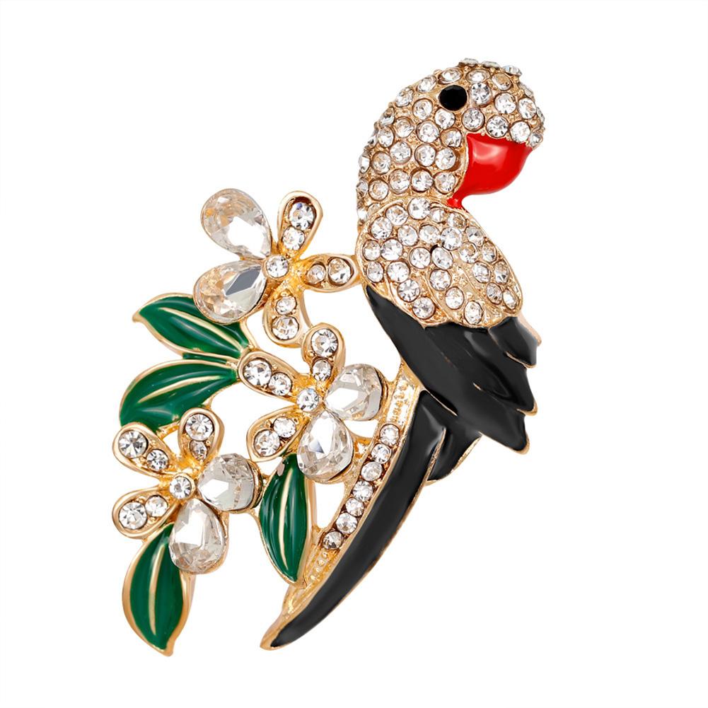 Women Girls Refined Brooches Fashion Parrot Modelling with Rhinestone Trim Dress Breastpin Birthday Xmas Gift