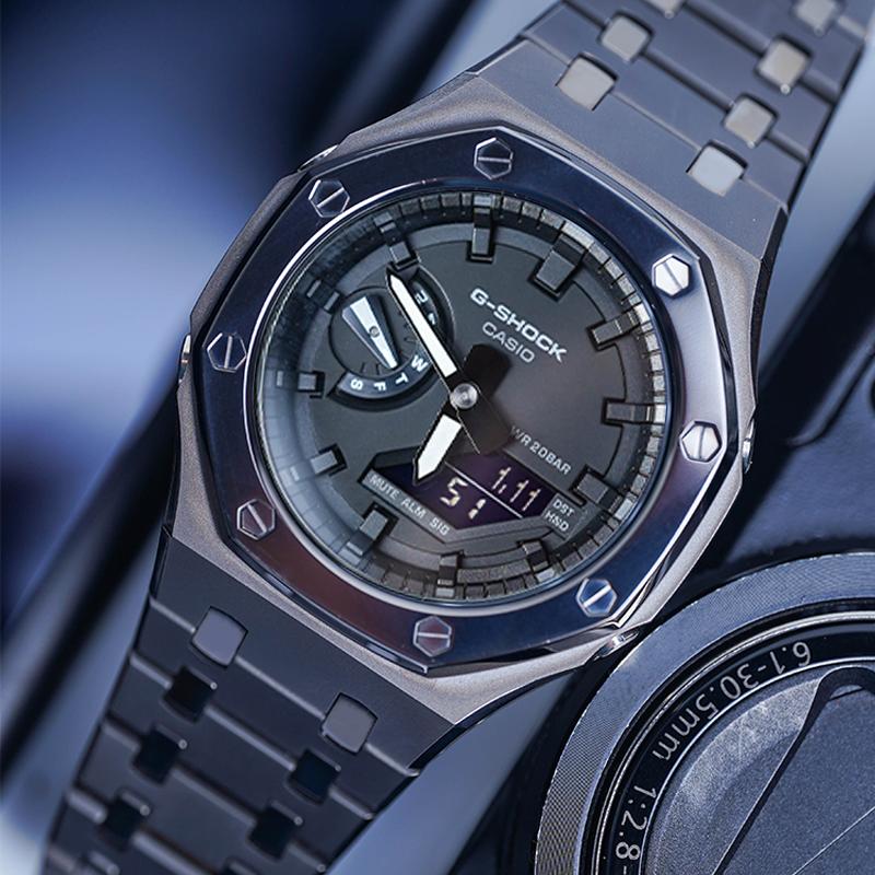 Casio Мужские часы с двойным дисплеем (жидкокристаллический/аналоговый) Серия Черные часы GA-2100-7A-
