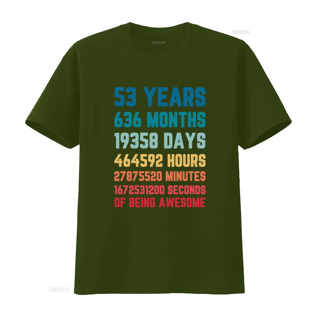 53 Years 636 Months 19358 Days Mens T Shirt 100 Cotton 53rd Birthday vintage Washed Slightly Casual Stylish Unisex