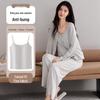 Women's Antibacterial U-Knit Pajama Set: Camisole, Long Sleeve Top, Long Pants - Spring & Autumn Casual Homewear 3-Piece