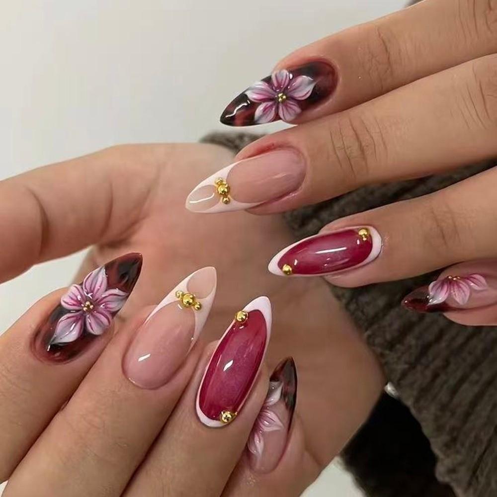 24pcs/set Detachable Press on Nails French Almond Fake Nail Tips New False Nail Women