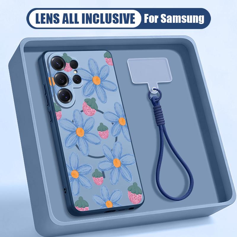 Чехол с принтом «Цветы» для Samsung S26 Ultra S25 FE S24 S24 Plus A57 A37 A17 A56 A36 A16 A55 A35 A15 A54 5G Гибридный Магнитный Матовый Чехол