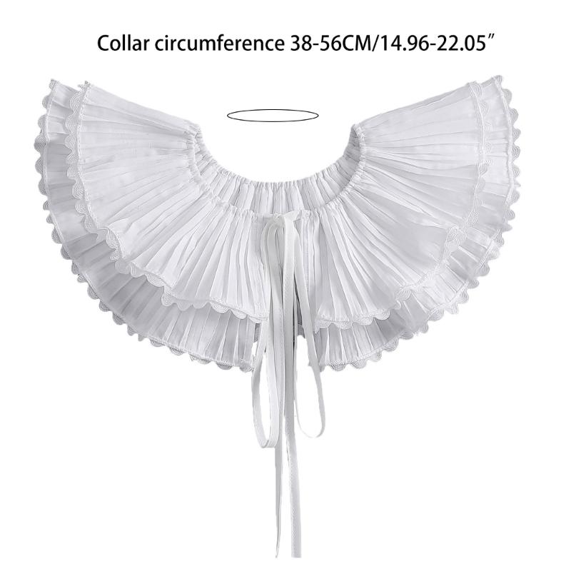 Женский плиссированный фальш-воротник-шаль в корейском стиле, двухслойный, с отделкой фестонами и кружевом, белый, половина рубашки, кружевное пончо-накидка на шнуровке