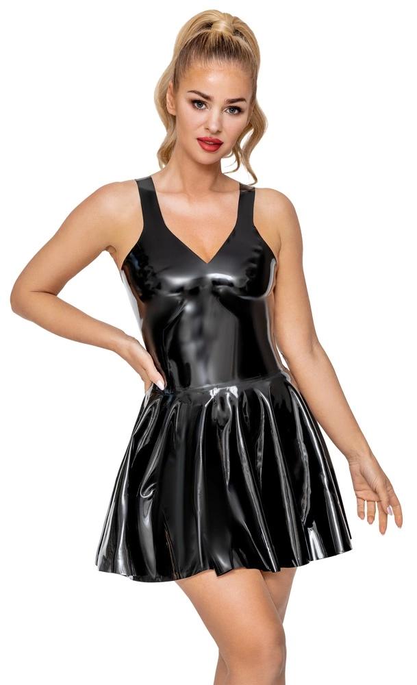 Late X - Black Latex Strappy Dress with Ruffles 2Xl