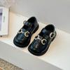 2025 Girls' Spring & Autumn Square Toe Loafers - Soft Sole, Non-Slip, Versatile Horsebit Buckle Leather Shoes