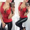 Women Chain Lace-up Sexy Low Cut Club Vest Tops Deep V Neck Shirts
