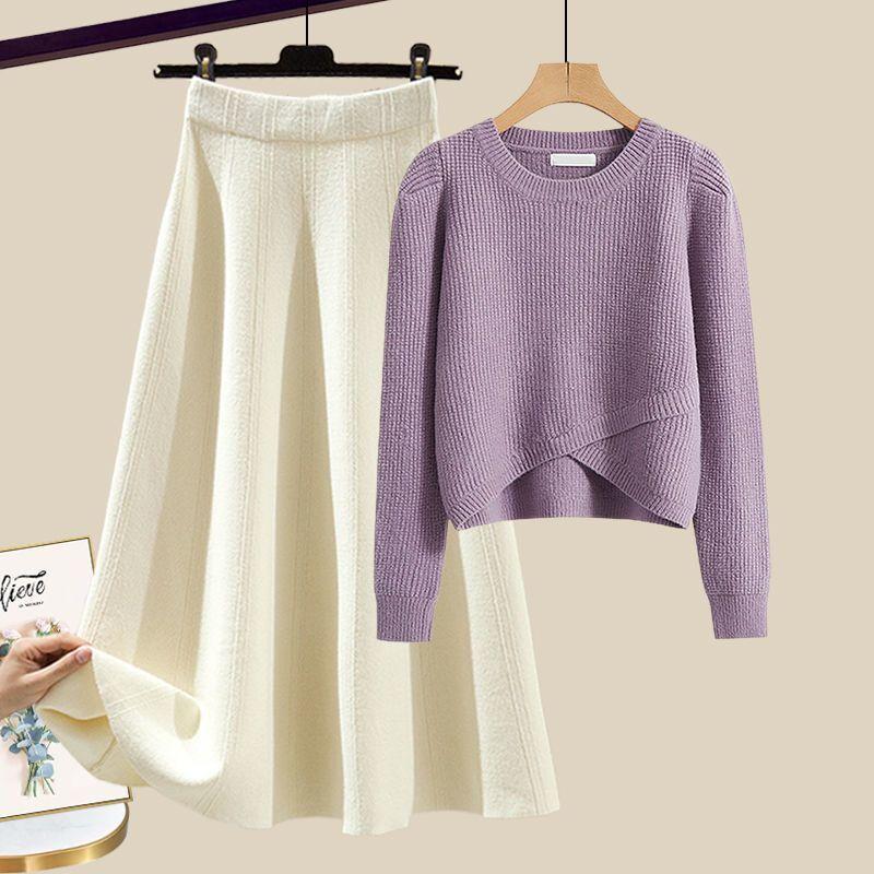 Весенний костюм женский 2 новых большого размера носить темперамент вязаный свитер юбка Маillard носить полный комплект