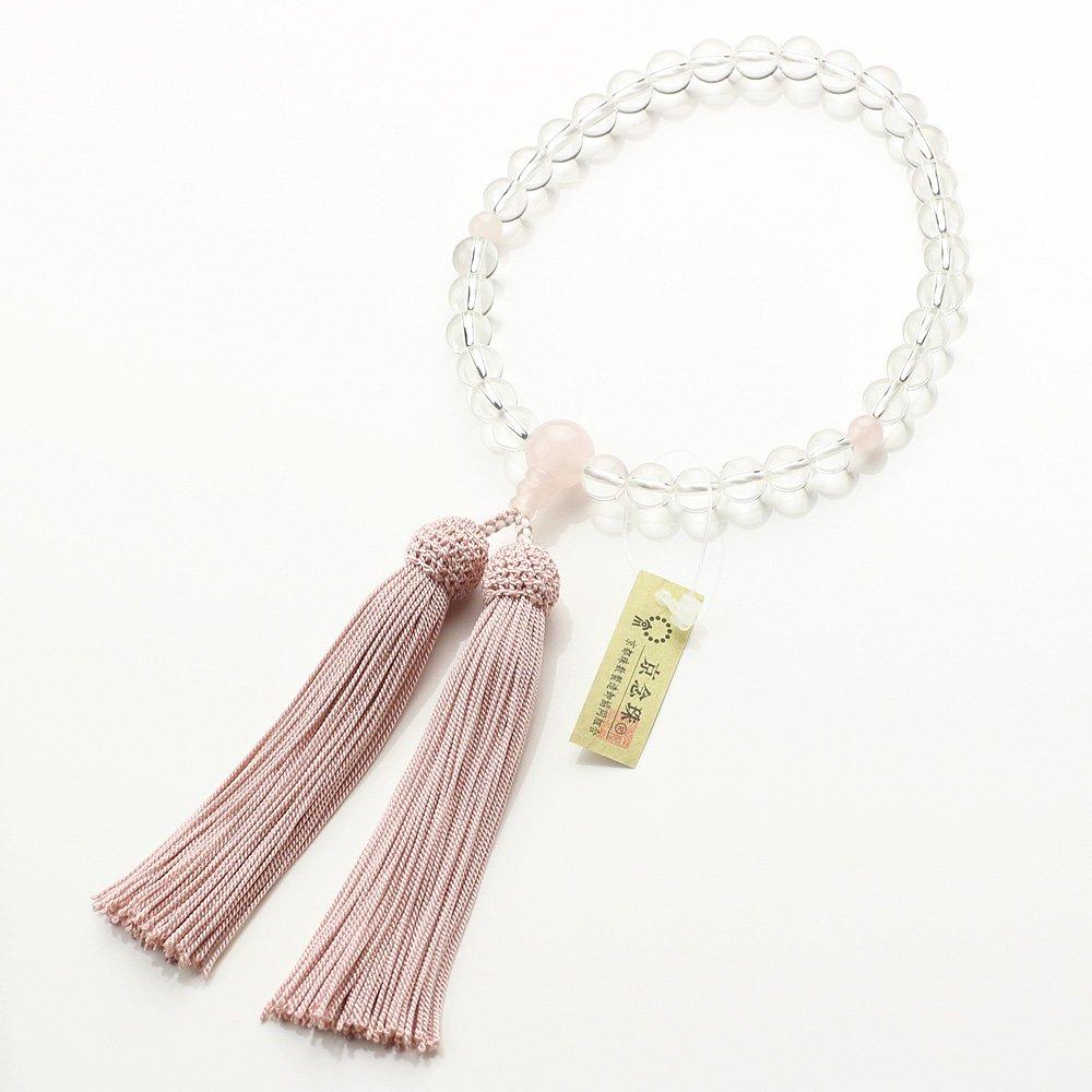 Четки для женщин из натурального хрусталя, розового кварца, 8 мм, кисточка из чистого шелка, в комплекте с мешочком для бусин, 8 мм, неформальные четки для всех сект, четки из Киото