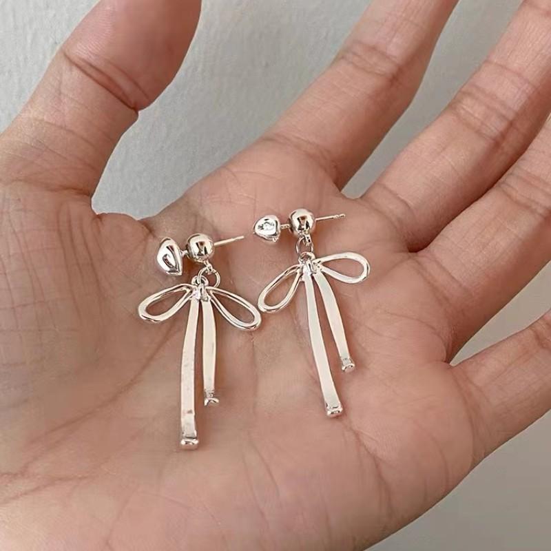 Модные серебряные серьги-капли с бантом из ленты для женщин и девочек в корейском стиле, серьги с имитацией жемчуга, свадебные украшения, подарки