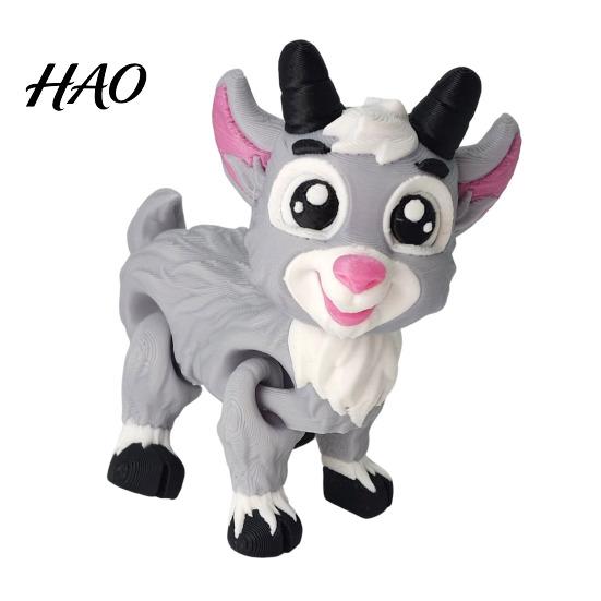 Miniature Goat Model 1/2Pcs 3D Printed Fidget Toy, Cartoon Figurine Educational Animal with Movable Joints, Articulated Figure for Desktop Decoration