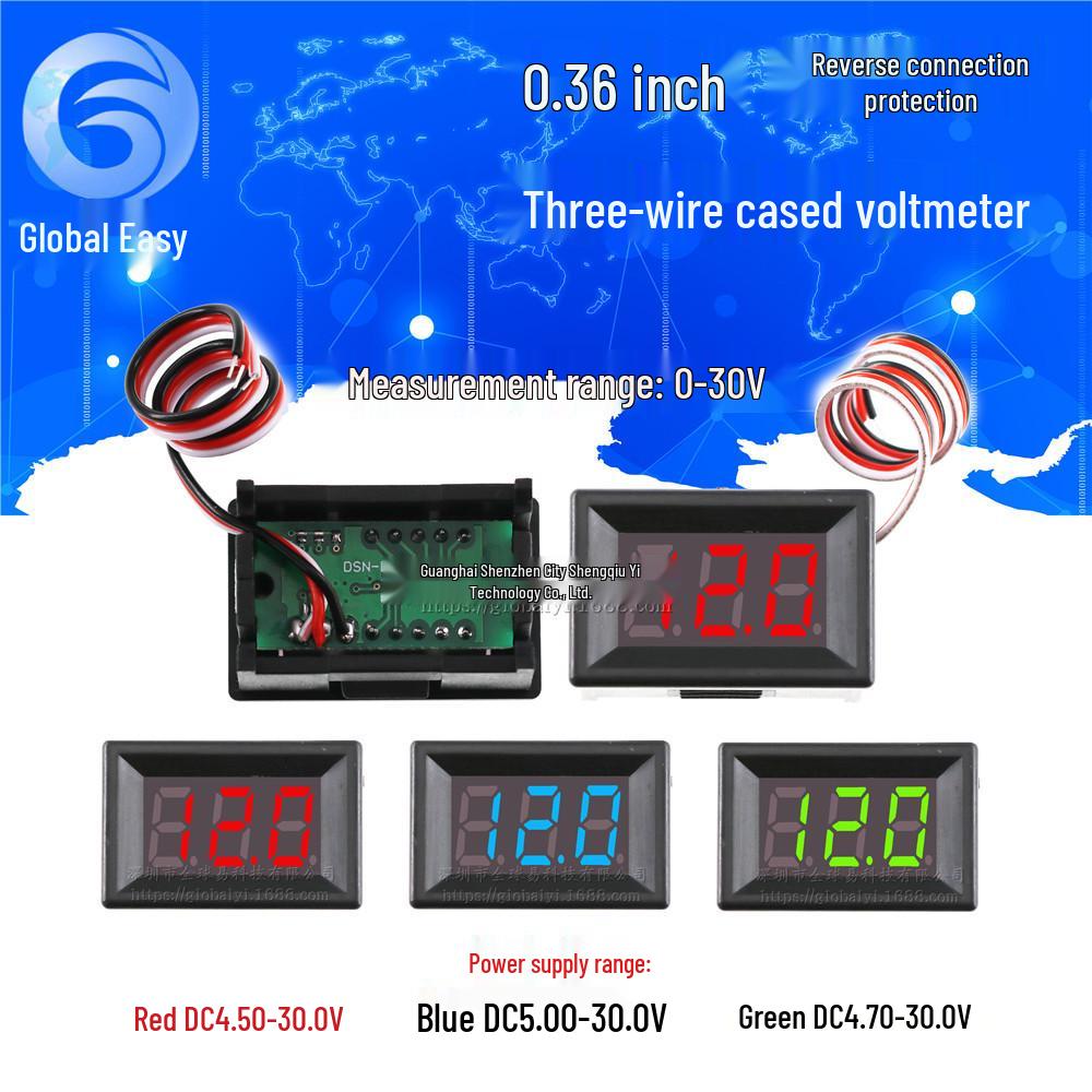 0.36-Inch Digital DC Voltage Meter with Shell, Three-Wire Display