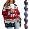 Women's Fashion Long Sleeve Christmas Print V-Neck Button Loose Cardigan Top