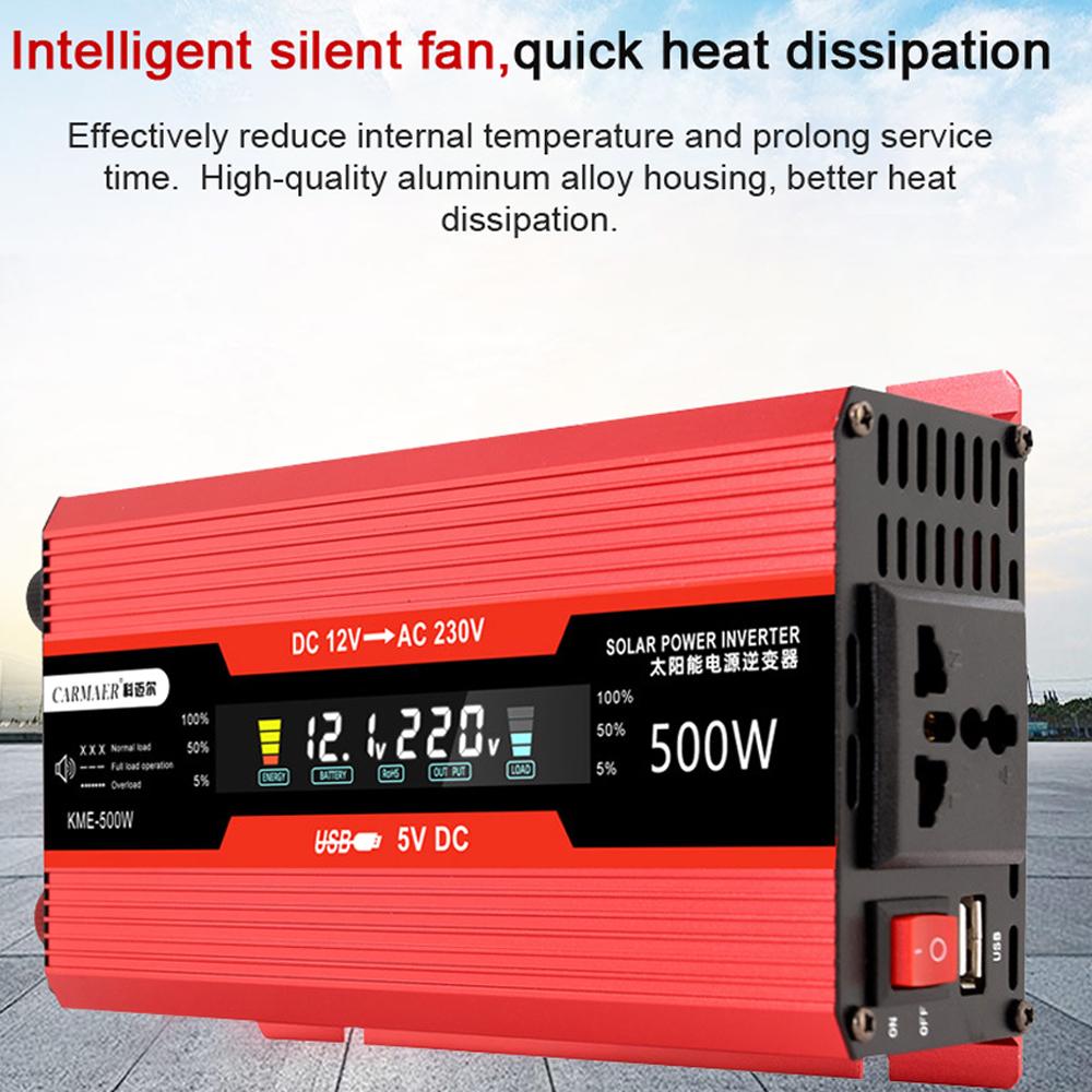 Автомобильный инвертор мощностью 1200 Вт, преобразователь переменного тока с 12 В до 220 В, солнечный инвертор с ЖК-дисплеем, цифровой модифицированный синусоидальный сигнал