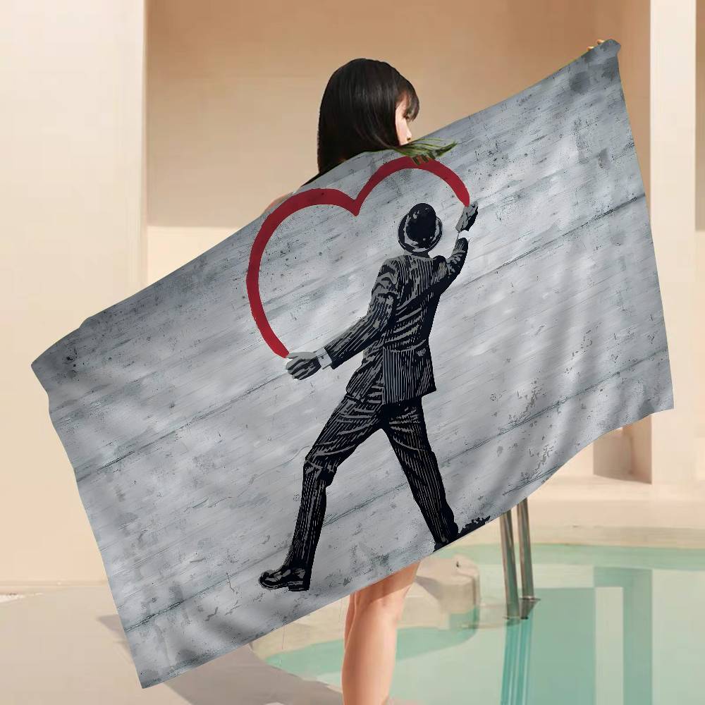Banksy Graffiti Beach Towel Colorful Bath Towels for Girl Microfiber Quick Dry Custom Sand Free Beach Yoga Spa Gym Pool
