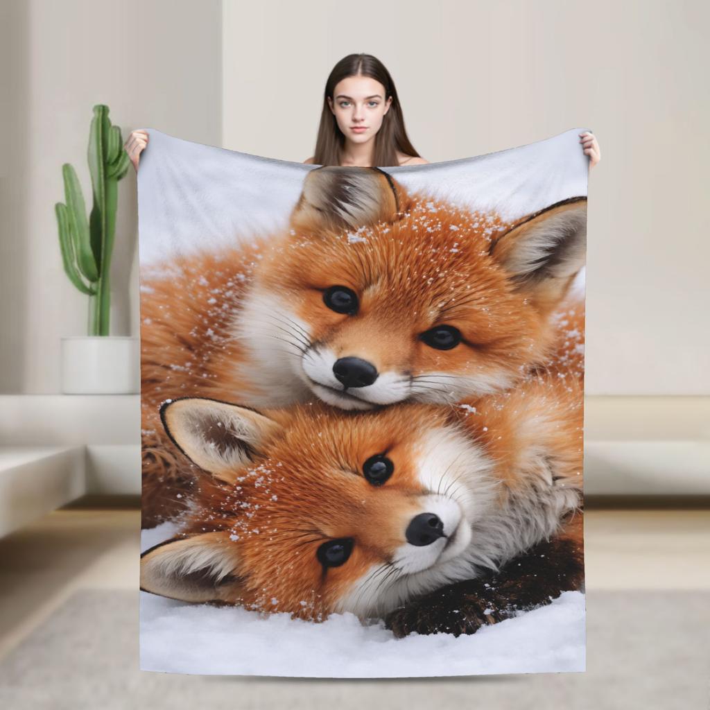 Cozy Blanket Plane Travel Cute Fox Throw Blanket Casual Bedspread For Chair Sofa Bed