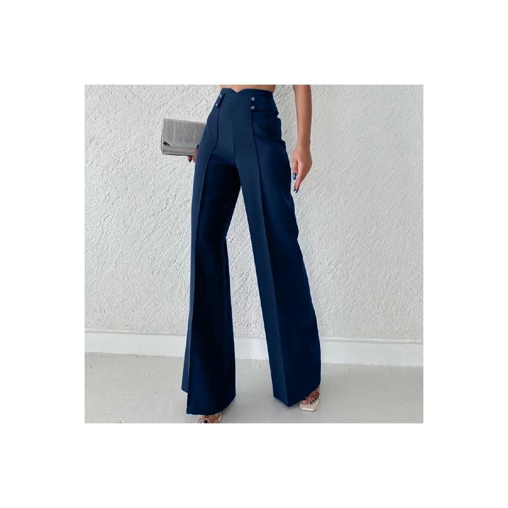 Women's High Waist Palazzo Buttoned Detail Slim Fit Pants