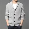 Autumn Winter Men's Thick Button Cardigan Green Fruit Collar Sweater V-neck Solid Color Casual Sweater
